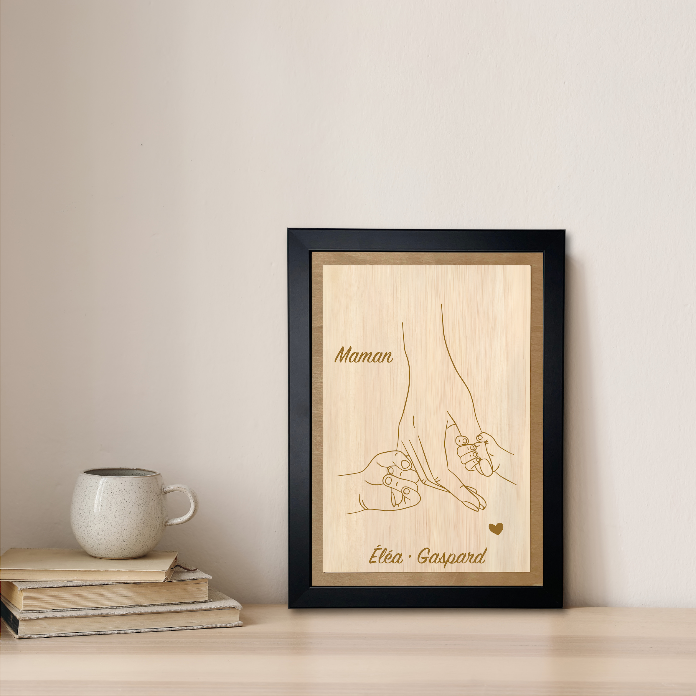 Tableau Gravé Personnalisé - Mains enlacées - Maman et Enfants